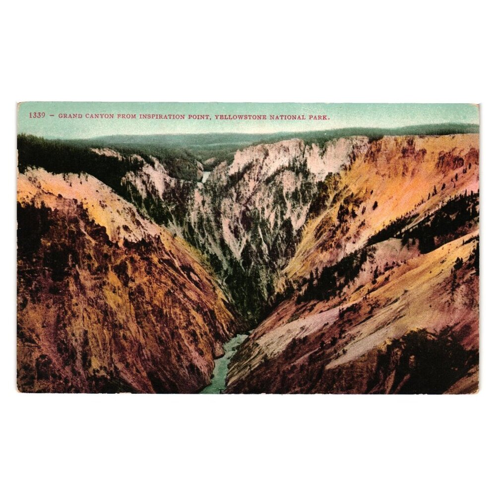 Vintage Grand Canyon Inspiration Point Yellowstone National Park Postcard Art